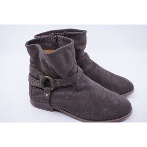 Frye Short Boots Women's Size 5 B Wyatt Harness Brown Suede Mid Heel Zip Up